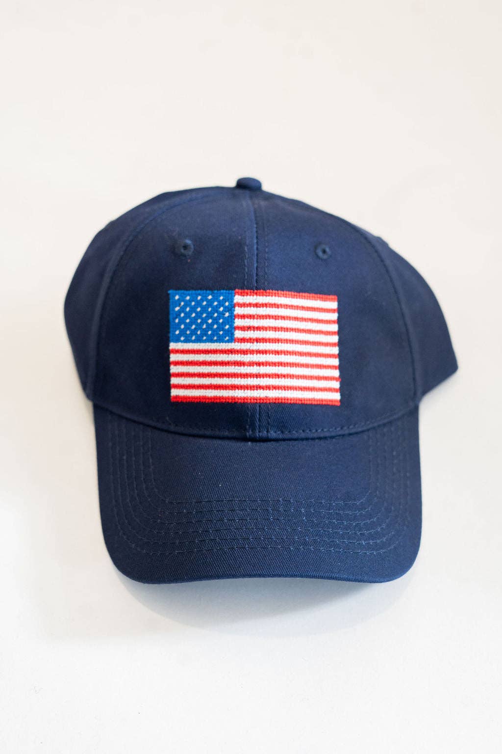 Needlepoint Baseball Hat - Navy American Flag