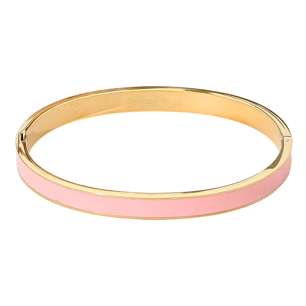 Stainless Steel Enamel Inlay Hinged Bangle Bracelet