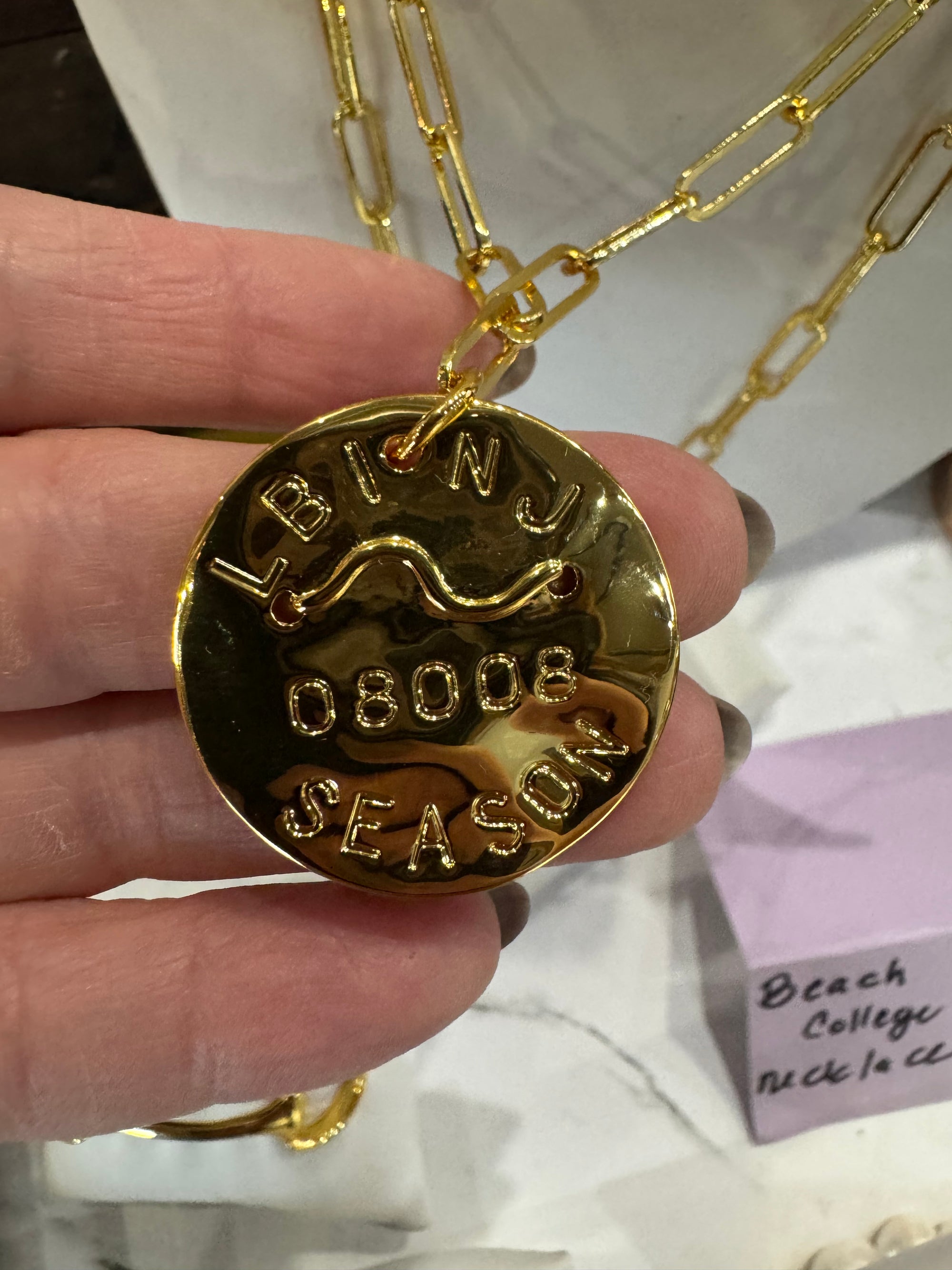 Beach Tag Charm Necklace – 18k Gold Plated