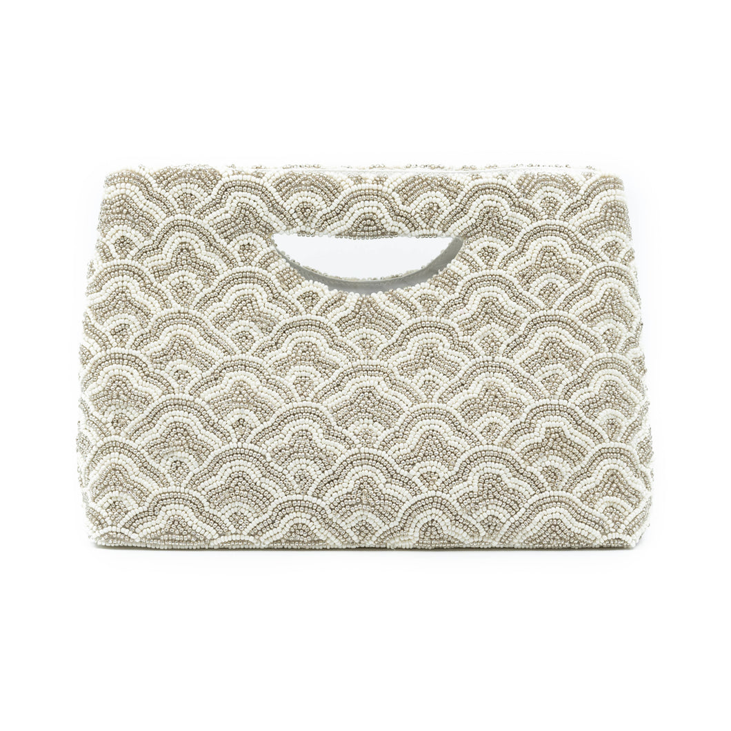 White Layered Beaded Clutch