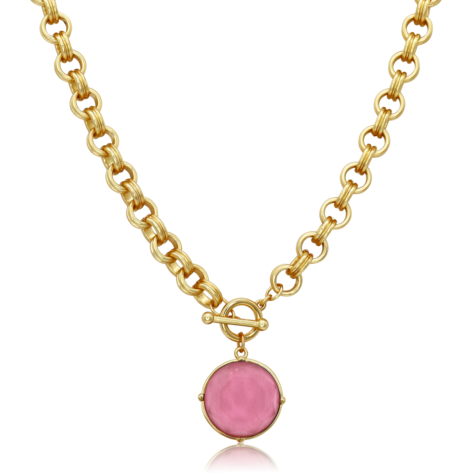 Cabochon Gem Pendant Necklace - 24K Gold Plated