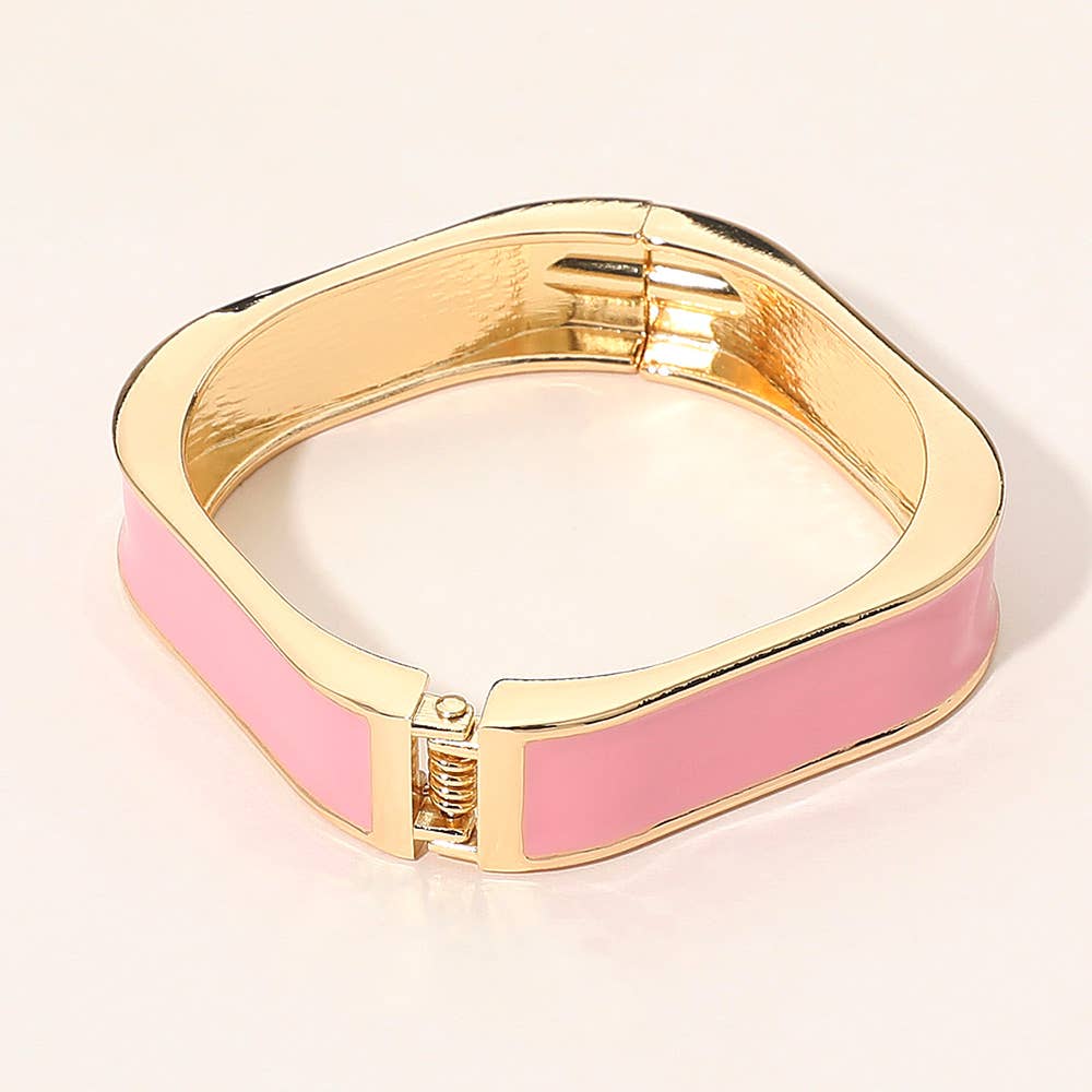 Enamel Inlay Rectangular Hinged Bangle Bracelet