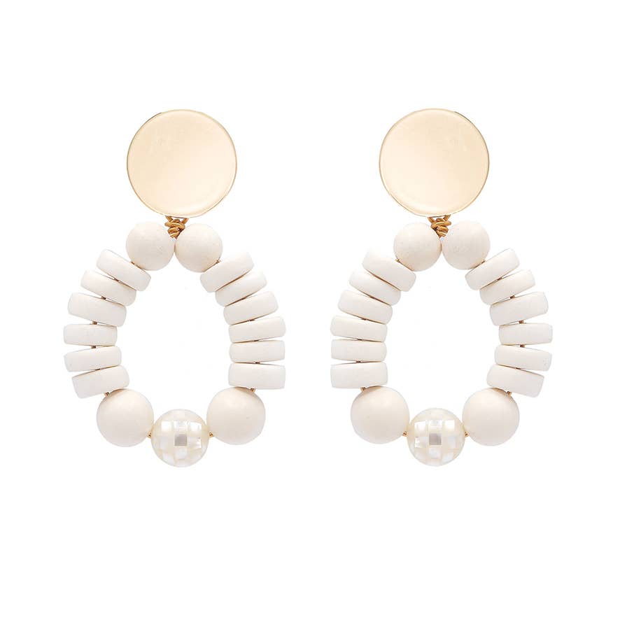 White wooden bead & shell bead Isla earrrings
