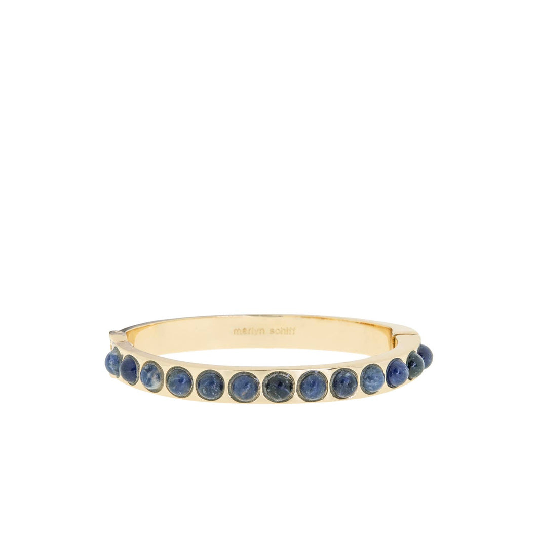 Introducing the Semi Precious Stone Bangle: This contemporary gold hinged bracelet boasts a sophisticated 6 1/4