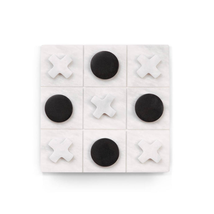 Discover the sophistication of the Marble Tic Tac Toe Set, a handcrafted game crafted from genuine white marble. The board showcases five strategically placed Xs and four striking black Os, all elegantly arranged on a beautifully designed grid.