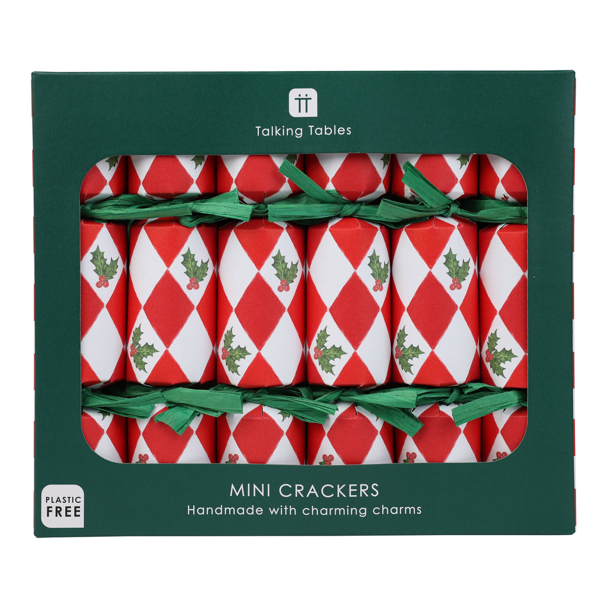 Holly Red &amp; White Harlequin Mini Christmas Crackers - 6 Pack