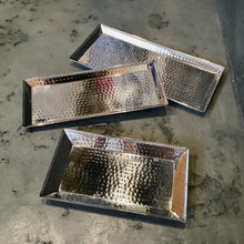 Load image into Gallery viewer, Hammered Stainless Steel Rectangle Tray w/ Beaded Edges
