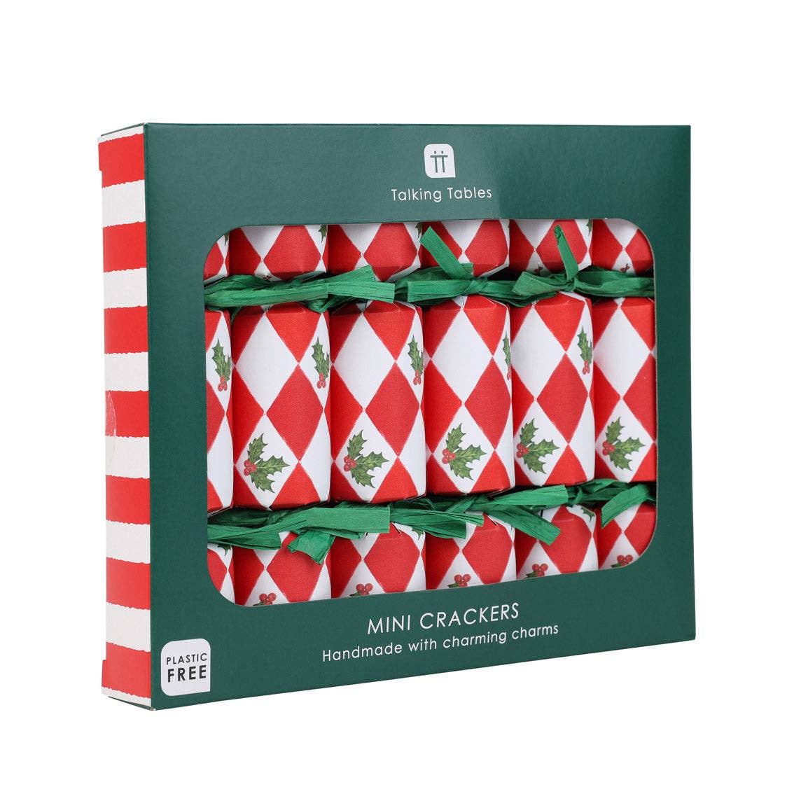 Holly Red &amp; White Harlequin Mini Christmas Crackers - 6 Pack