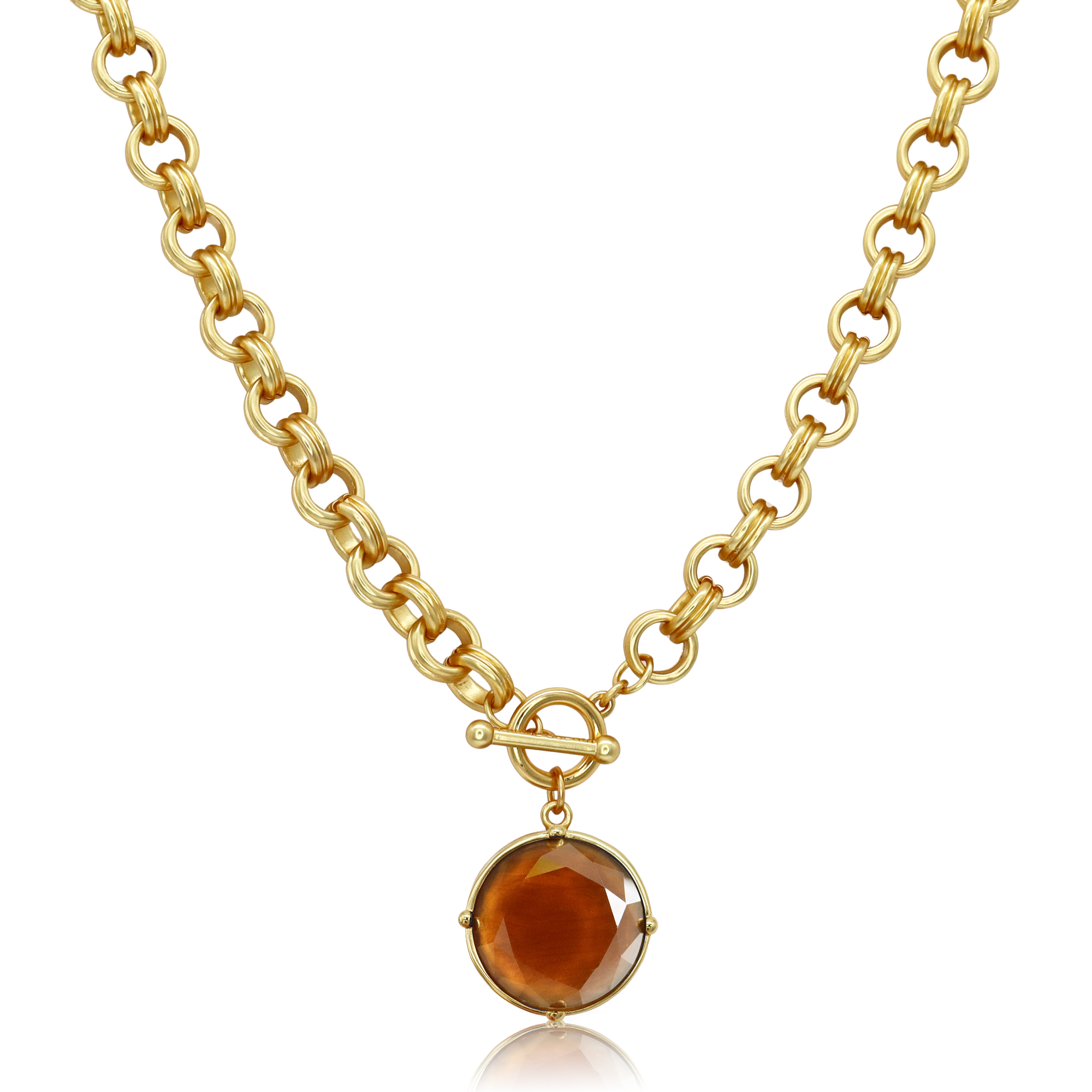 Cabochon Pendant Necklace - Mother of Pearl-24K Gold Plated