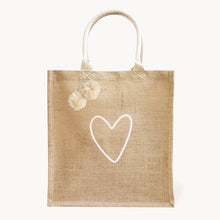 Load image into Gallery viewer, Handmade Heart Jute Tote - unlined

