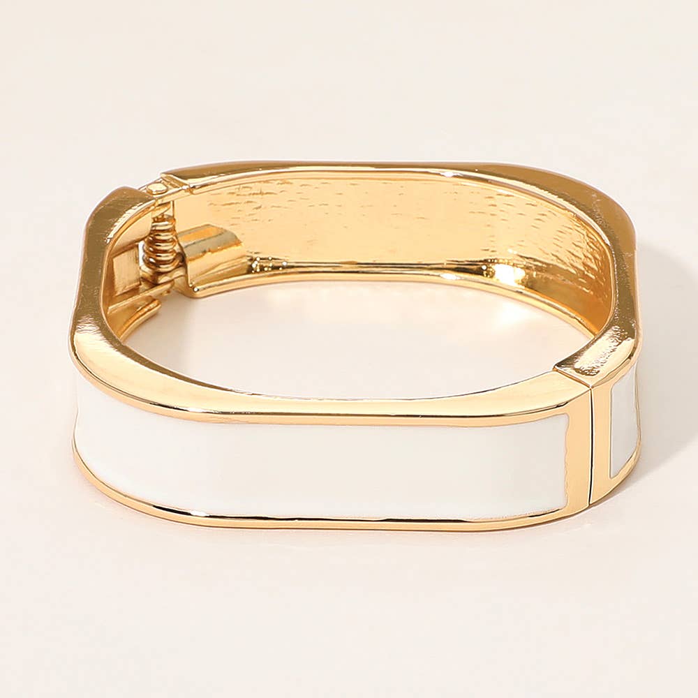 Enamel Inlay Rectangular Hinged Bangle Bracelet