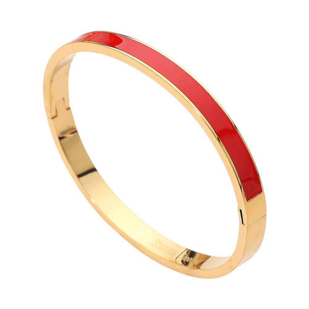 Stainless Steel Enamel Inlay Hinged Bangle Bracelet