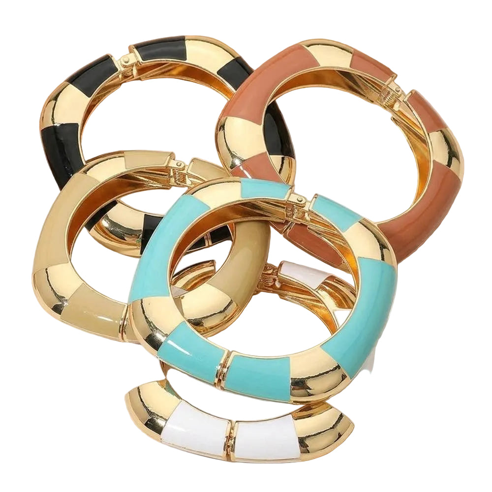 Bold Enamel Inlay Square Hinged Bangle Bracelet