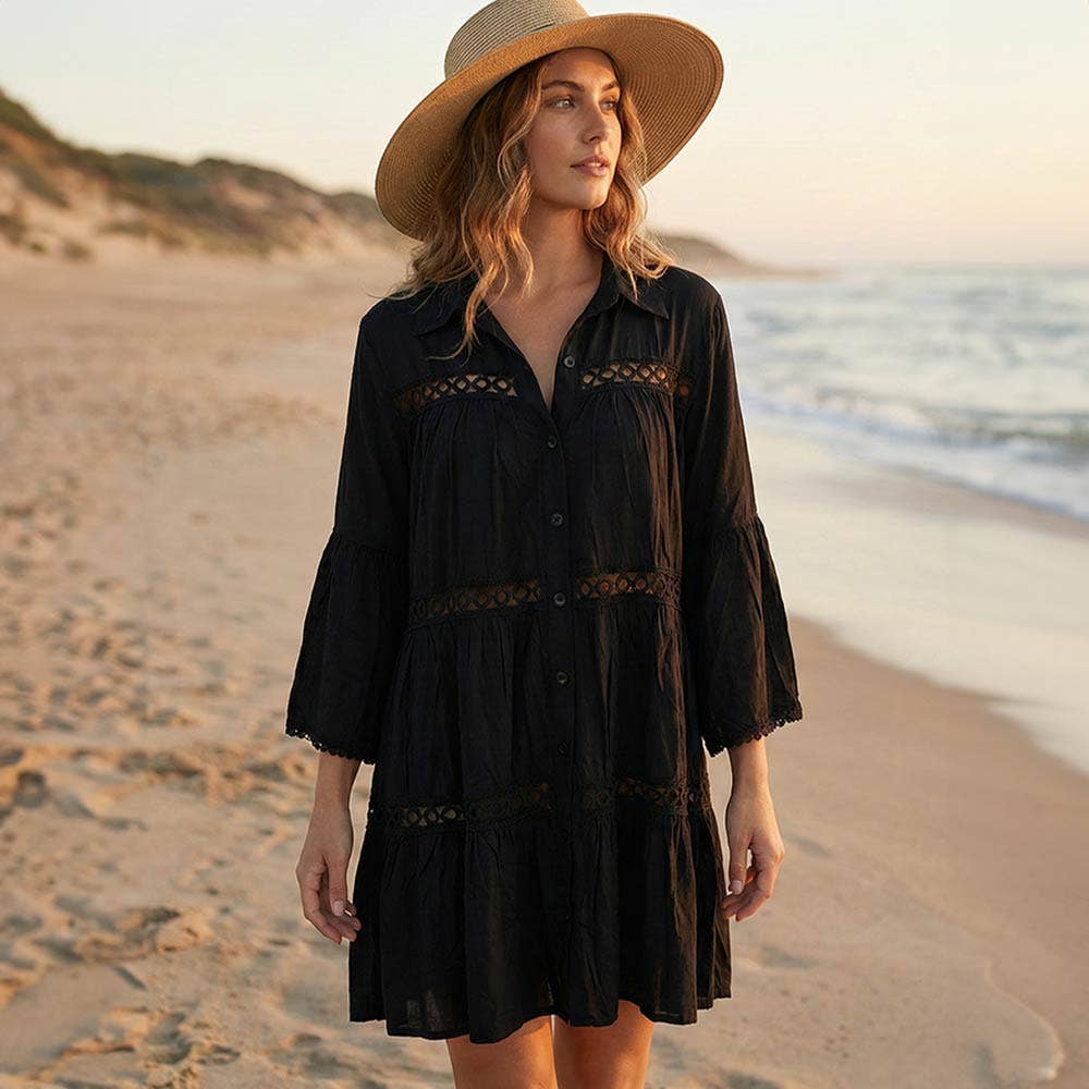 Lace Trim Beach Shirt Dress