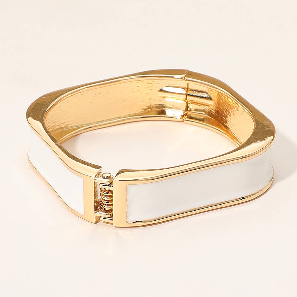 Enamel Inlay Rectangular Hinged Bangle Bracelet