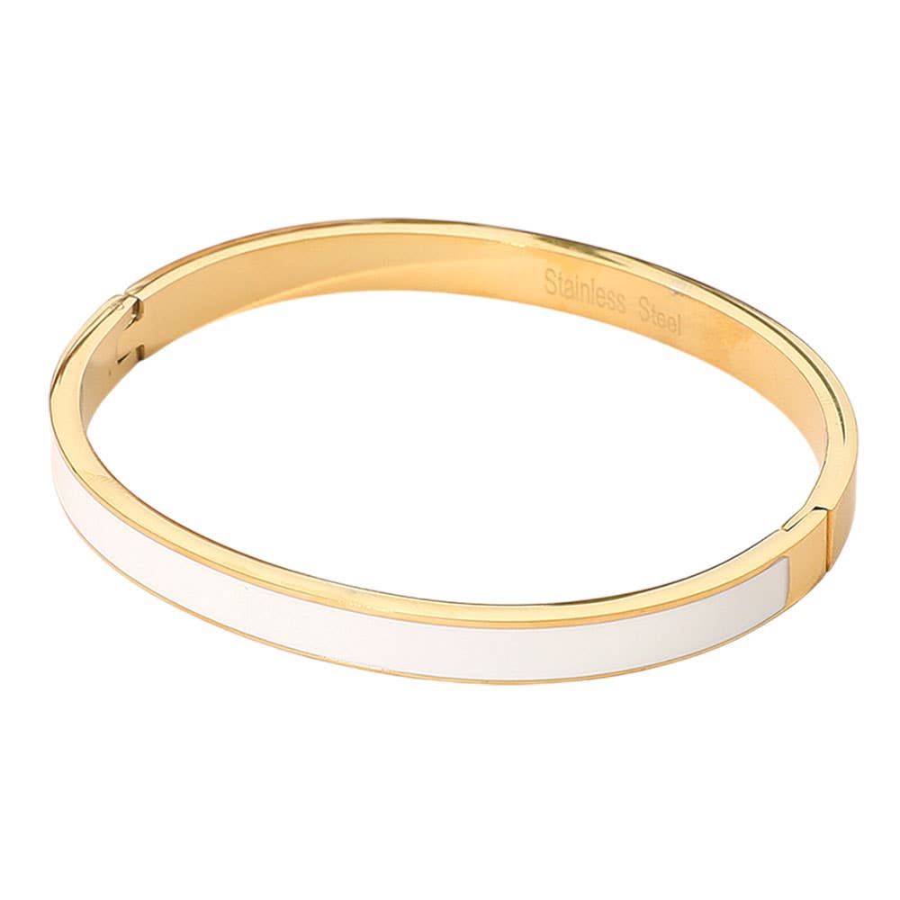 Stainless Steel Enamel Inlay Hinged Bangle Bracelet