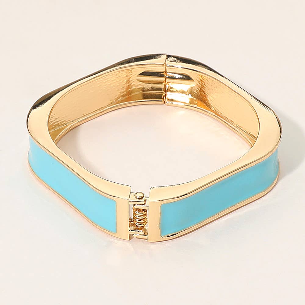 Enamel Inlay Rectangular Hinged Bangle Bracelet
