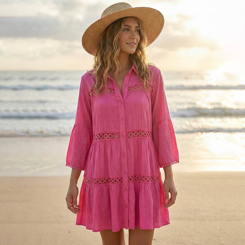 Lace Trim Beach Shirt Dress