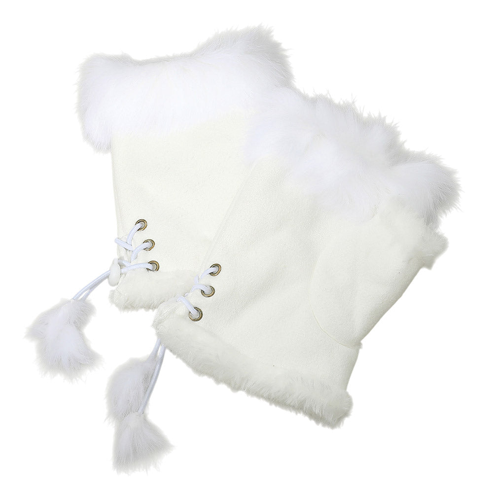 Two Toned Real Fur Trim Fingerless Gloves