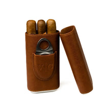 Load image into Gallery viewer, Luxury Leather Cigar Travel Case With Cutter
