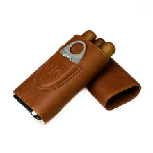 Load image into Gallery viewer, Luxury Leather Cigar Travel Case With Cutter
