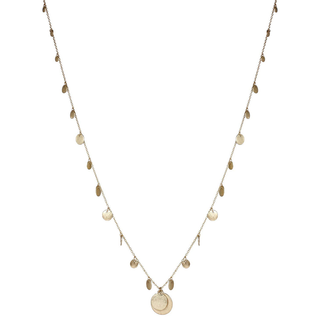 Gold Long Necklace with Graduated Disc