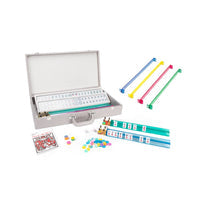 Load image into Gallery viewer, The Ellen Mahjong Set features a luxurious design with a silver carrying case that reveals numbered tiles. The set includes four racks in vibrant colors—yellow, blue, pink, and green—complemented by high-quality stingray leather detailing. To enhance its elegance, it also comes with small colorful round tokens and a transparent box containing dice.
