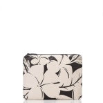 Load image into Gallery viewer, The Aloha Pouches are rectangular travel companions featuring a sleek black and white floral design with large abstract flowers on a white background. Its smooth texture and zippered top make it perfect for organized carry-on essentials in a modern, minimalistic style.
