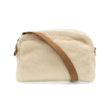 Load image into Gallery viewer, Ivory faux fur crossbody with brown strap, rectangular shape
