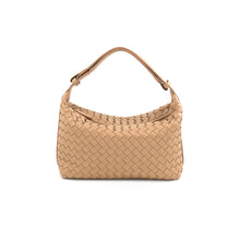 Load image into Gallery viewer, The Woven Handbag, crafted from vegan leather, is showcased against a white background. It features a short handle and a rectangular shape, highlighting its minimalist and elegant design.
