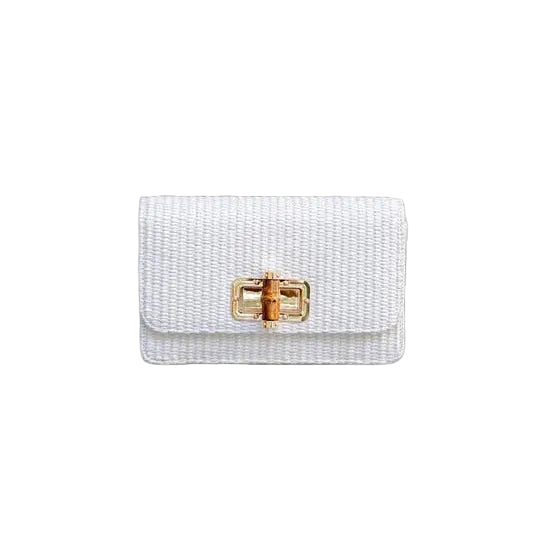 Lilly Woven Straw Clutch with Bamboo Toggle