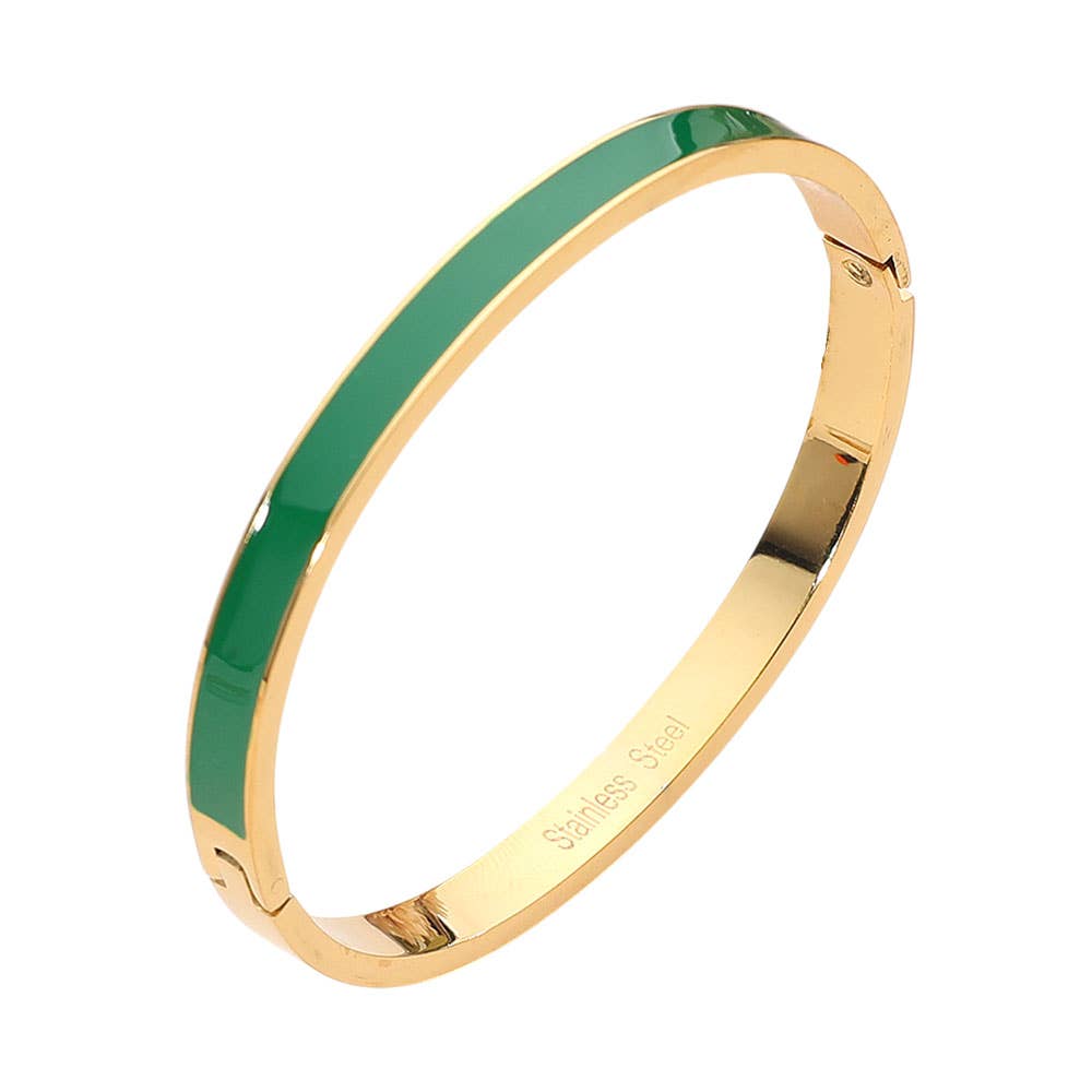 Stainless Steel Enamel Inlay Hinged Bangle Bracelet