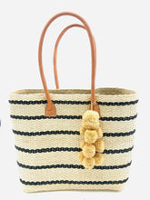 Load image into Gallery viewer, Capitola Pinstripes Sisal Basket Bag with Waterfall Pompoms
