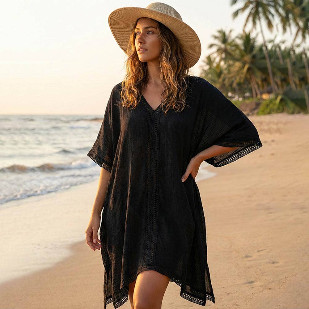 Solid Color V Neck Beach Cover Up