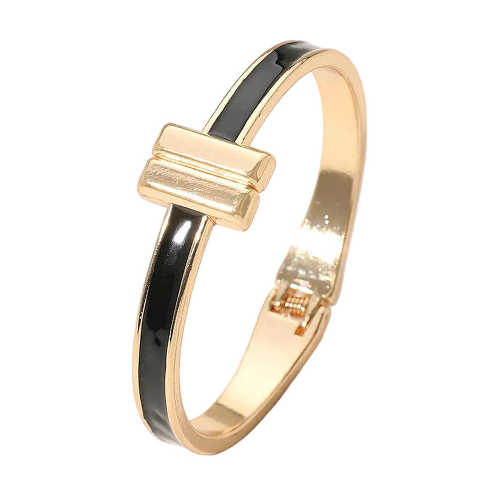 Metal Bar Tip Enamel Hinged Bangle Bracelet