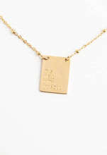 Load image into Gallery viewer, The 14K gold-plated It Is Well Necklace features a rectangular pendant with &quot;IT IS WELL WITH MY SOUL&quot; engraved on it, beautifully suspended from a delicate chain. This sophisticated piece of jewelry symbolizes faith and peace, elegantly displayed against a simple white backdrop.
