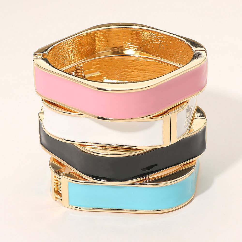 Enamel Inlay Rectangular Hinged Bangle Bracelet