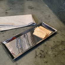 Load image into Gallery viewer, Hammered Stainless Steel Rectangle Tray w/ Beaded Edges
