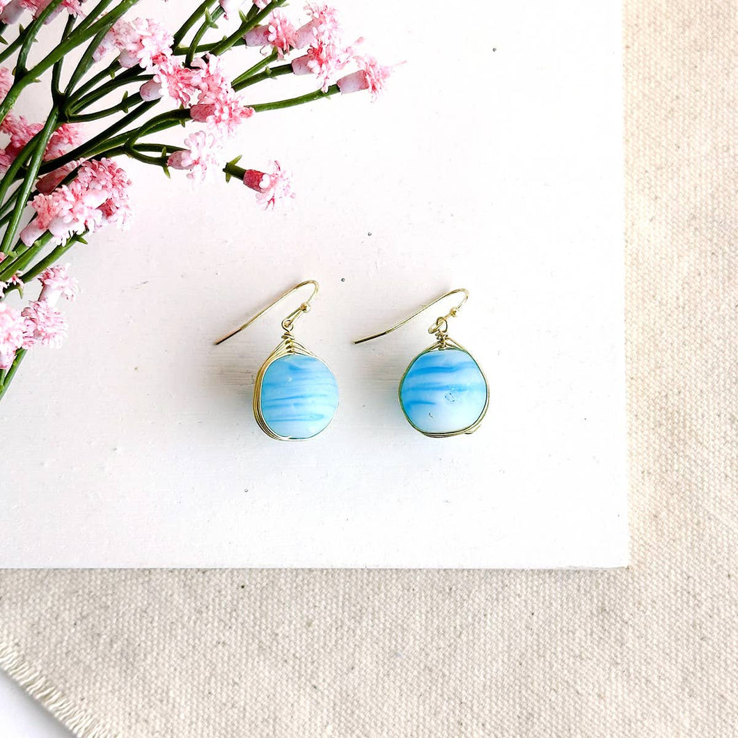 Marbled Glass Drop Earrings (Turquoise)