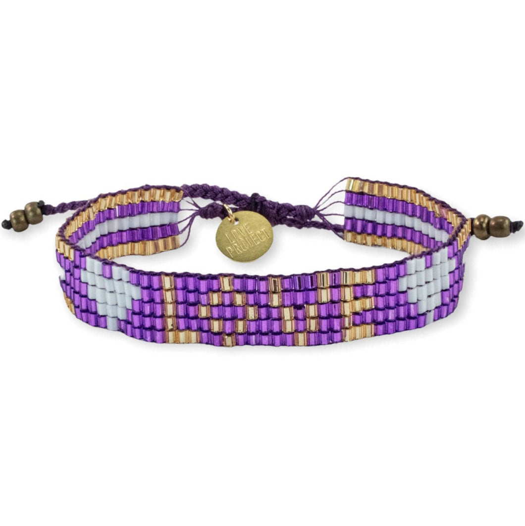 Seed Bead LOVE with Hearts Bracelet - Amethyst