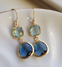 Load image into Gallery viewer, Sapphire Navy Prasiolite Glass and Gold Plated Earrings
