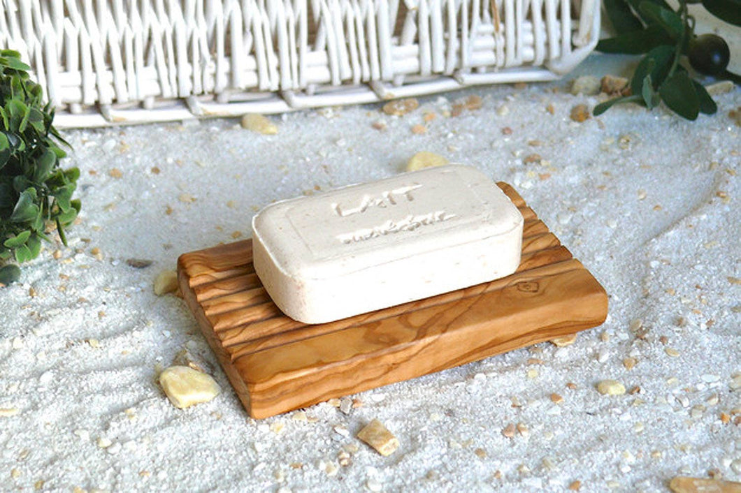 Olive Wood Soap Dish with Pads on the bottom