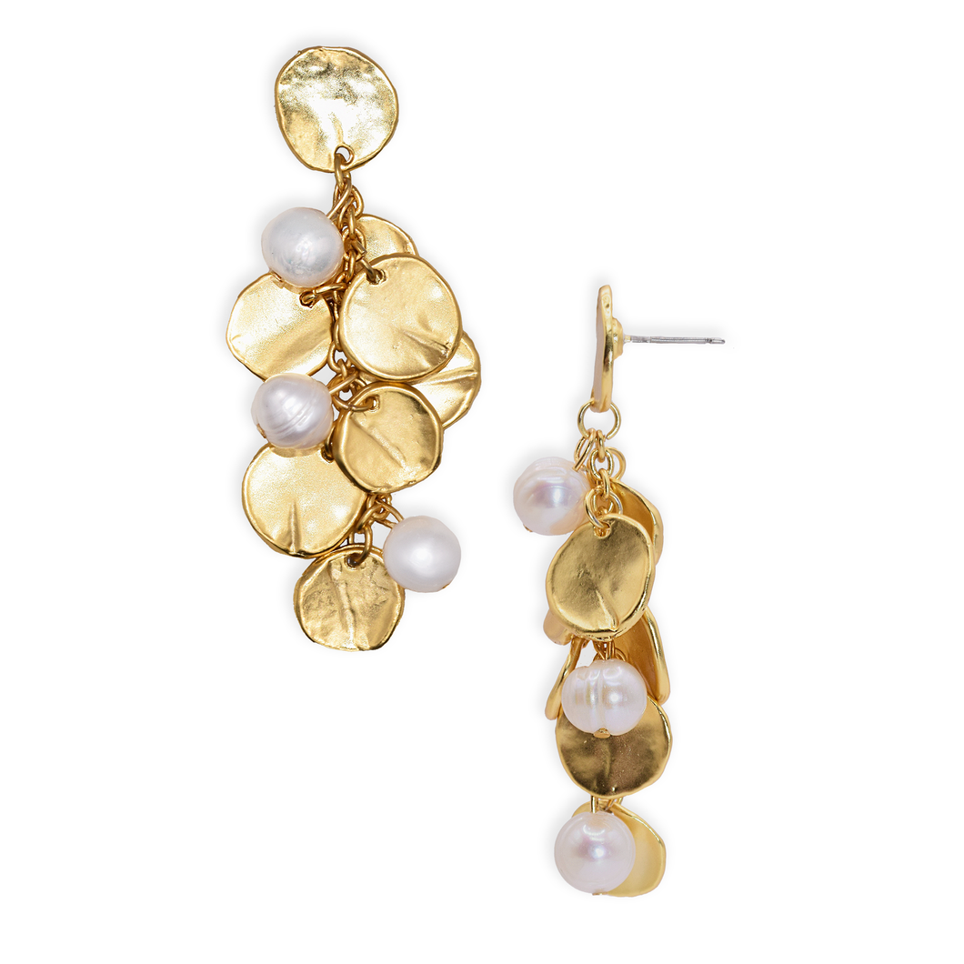 Coin and flat pearl chandelier drop earring