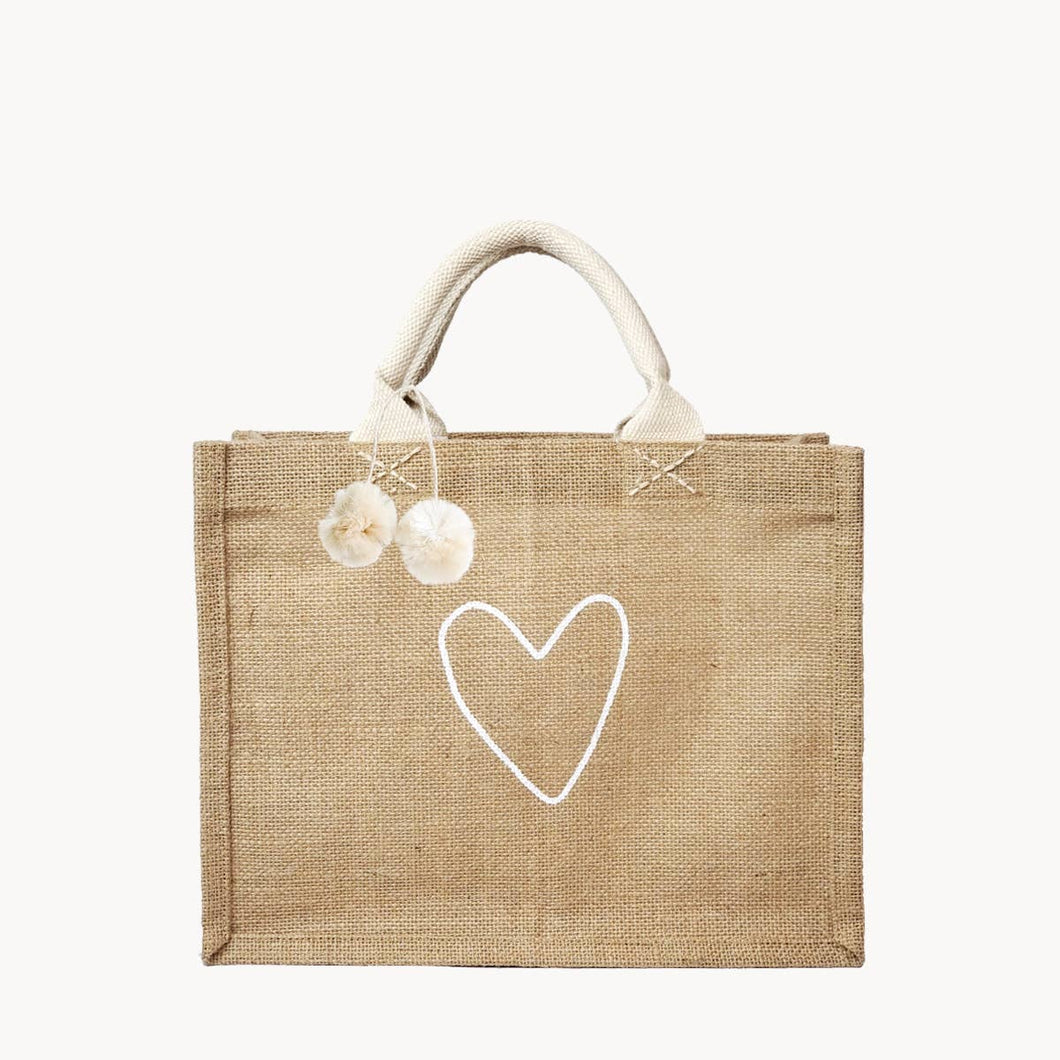 Handmade Burlap Jute Canvas Tote l Gift Bag - Love