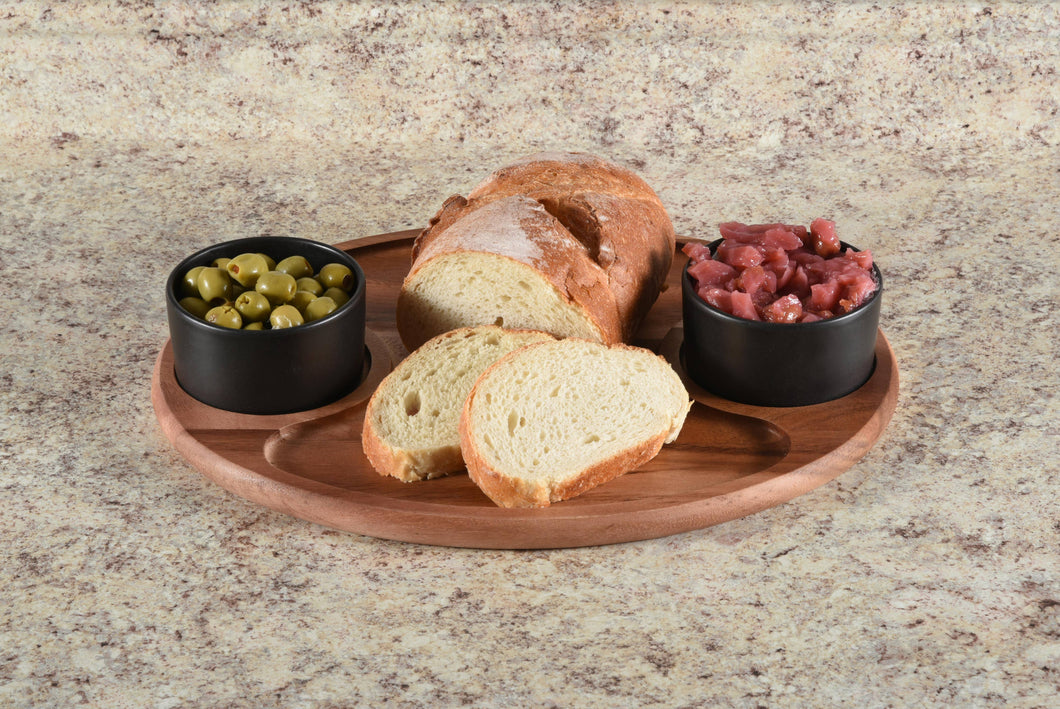 Charcuterie/ Serving Tray w/ 2 Black Ceramic Dishes w/ Lids