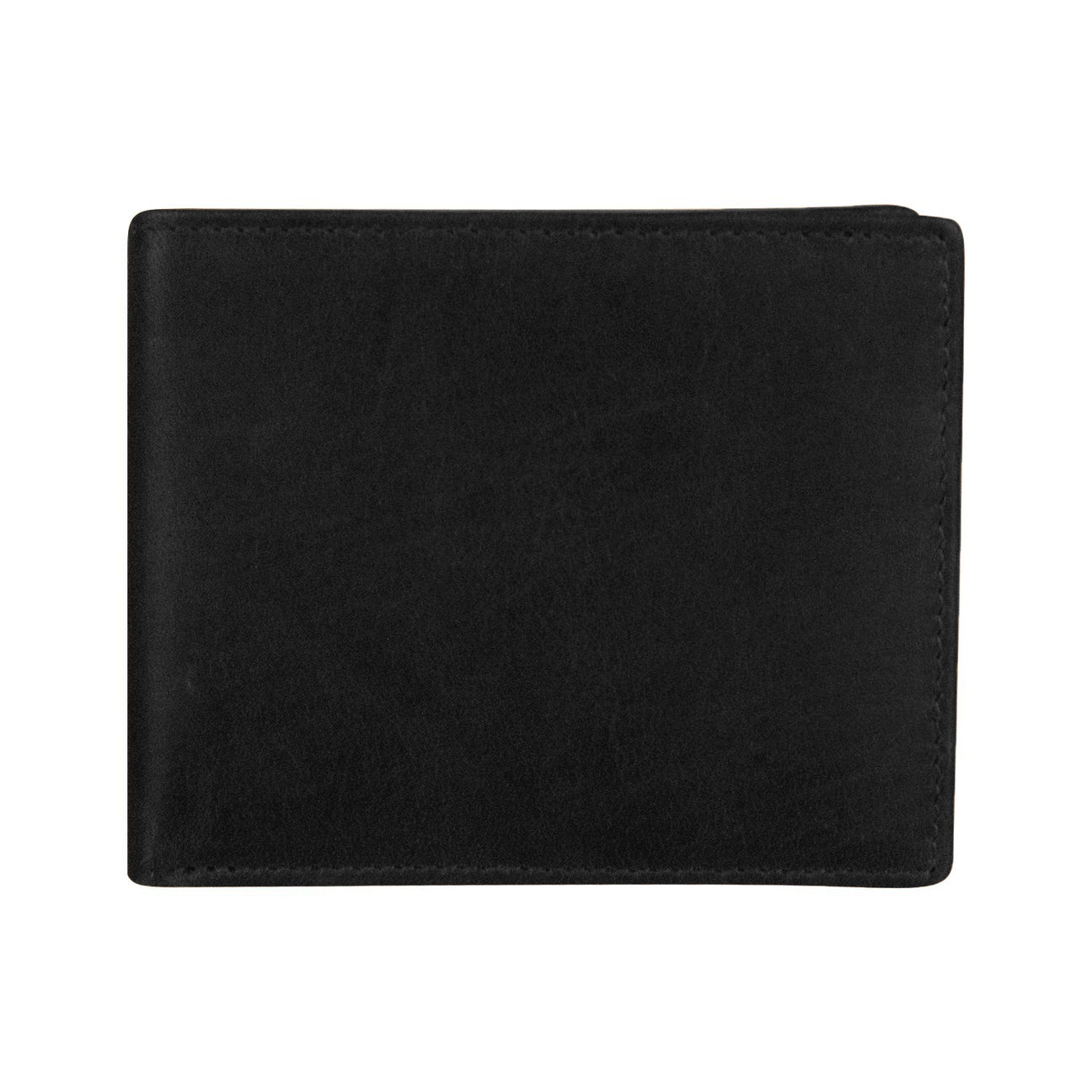 The Men's Slim Bifold Leather Wallet is showcased against a plain white background. Its closed design highlights the smooth leather texture and detailed stitching along the edges, while credit card slots discreetly enhance its functionality. The simplicity of the design suggests a classic, minimalist style.