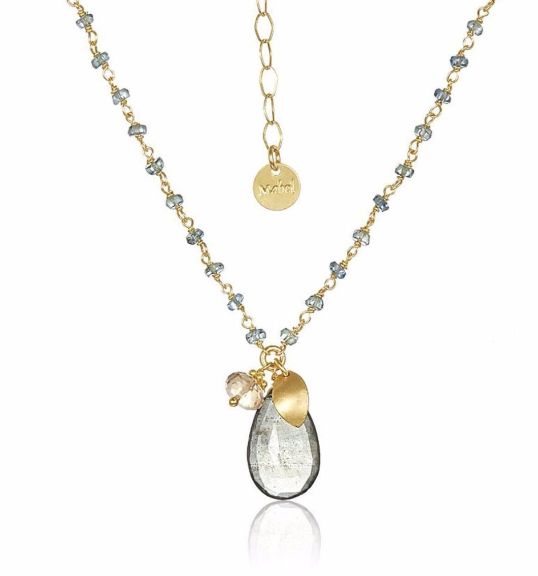 Sapphire with Moss Aqua Drop Necklace