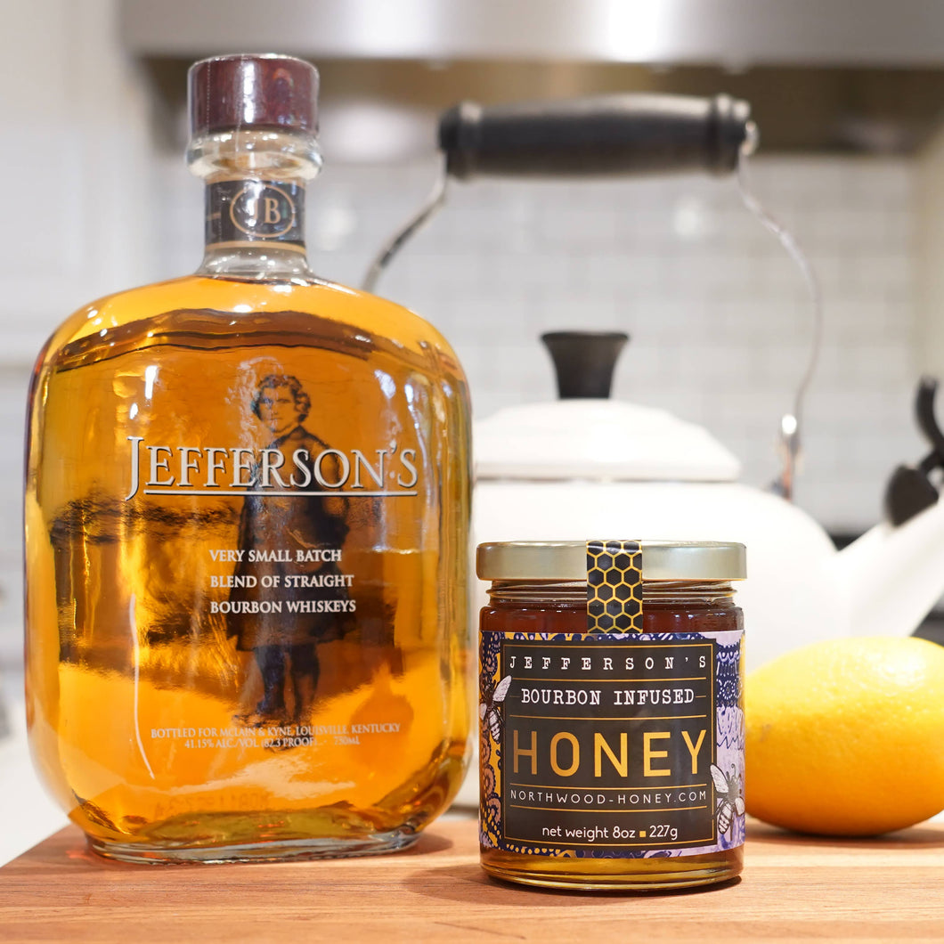 Pure Raw Bourbon Infused Honey 8oz Glass