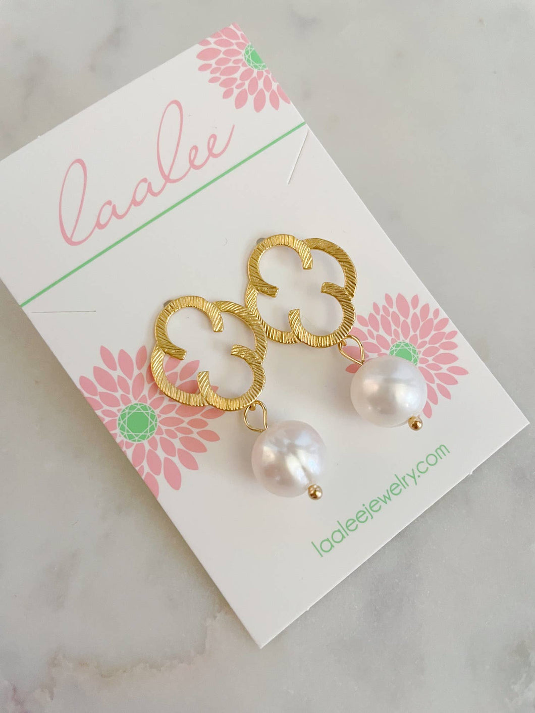 Gold Clover & Pearl Dangle Earrings