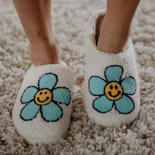 Load image into Gallery viewer, Mint Daisy Happy Face Slippers
